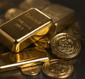 Gold bars and coins